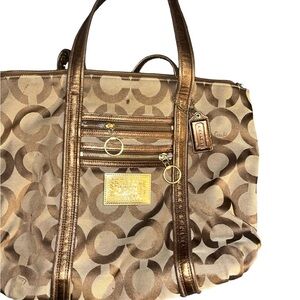 Coach Brown and Tan Op Art Glam Signature Poppy Tote